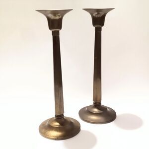 Vintage 14.5" Brass Candlestick Holders Pair – Tall Patina Candle Stands